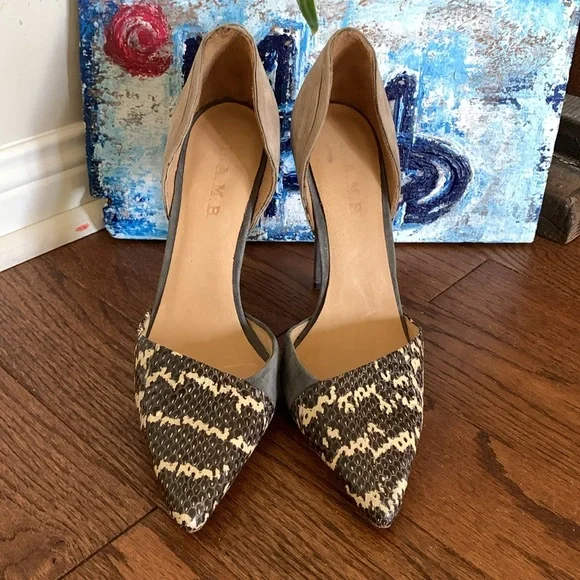 L.A.M.B. (Gwen Stefani) Snakeskin Pattern Pointed Toe Leather 9.5M D’orsay Heels - Picture 15 of 16